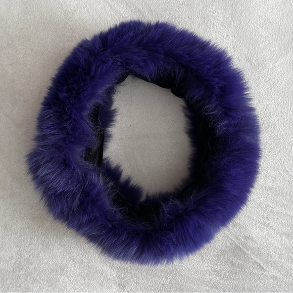 Surell Genuine Purple Rabbit Fur Snood Scarf Wrap Collar Headband Ear Muffs 24” - Picture 5 of 6